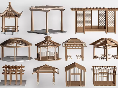 Various Traditional Wooden Outdoor Garden Pavilion Designs With Different Structures 3d model