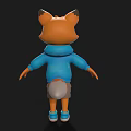 Cartoon Fox Character Wearing Blue Hoodie Khaki Shorts and White Sneakers with Happy Expression