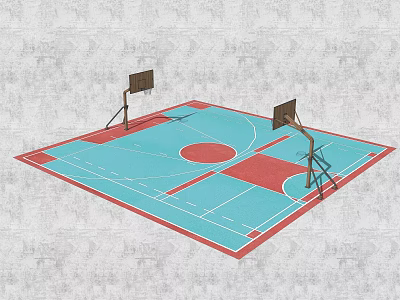Indoor Basketball Court Interior Design With Blue Red Flooring White Lines And Hoops 3d model