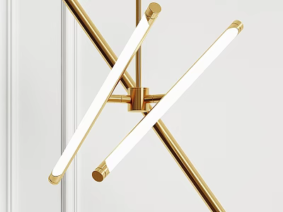 Modern Cross Design Chandelier Featuring Golden Metal Frame And White Light Tubes 3d model