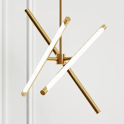 Modern Cross Design Chandelier Featuring Golden Metal Frame And White Light Tubes 3d model