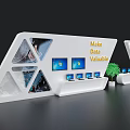 Modern White Exhibition Island With Display Screens Make Data Valuable Slogan And Potted Plant