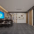 Spacious Exhibition Hall Showroom With Display Racks Wall Charts Chairs And Gray Tile Floor