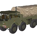 Green Military Utility Vehicle With Canvas Cargo Bed And Multi Wheel Design