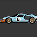 Light Blue And Orange Classic Race Car With Number 6 And Vintage Design