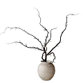 Modern clay pot dry-branch ornaments 3d model