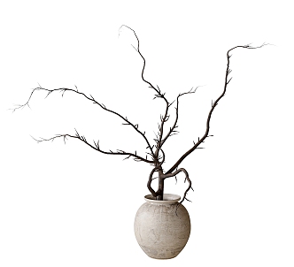 Modern clay pot dry-branch ornaments 3d model