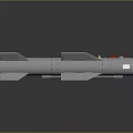 Silver Elongated Weapon With Fins And Red Yellow Top Components
