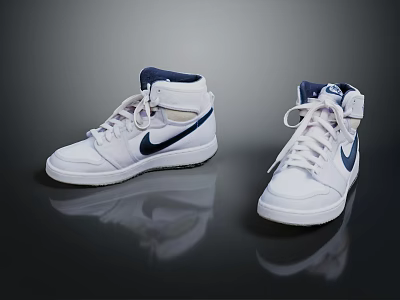 White High Top Shoes with Blue Gold Logo White Laces and Stylish White Soles 3d model