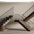 Elegant Modern Double Staircase Design With Wooden Steps And Metal Railings