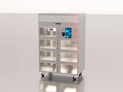 Stainless Steel Storage Cabinet With Glass Doors Digital Display And Rolling Wheels 3d model