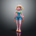 Cartoon Character With Animal Ears In Blue Overalls And Pink Top Standing 3D Render Pose