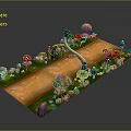 Whimsical Natural Path Scene With Winding Trail Colorful Mushrooms Trees And Flowers