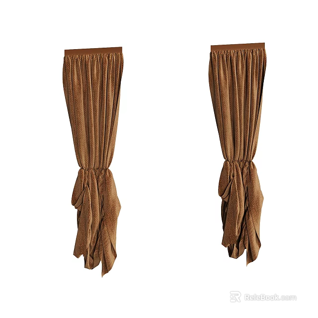 Brown Velvet Curtains With Draped Design And Tiebacks For Window Decoration 3d model 