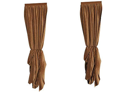 Brown Velvet Curtains With Draped Design And Tiebacks For Window Decoration 3d model