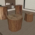Set of Four Natural Wooden Stump Stools in Rustic Living Room Decor