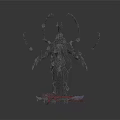 Dark Mythical Creature With Multiple Spiked Limbs And Horned Head On Red Base 3d model