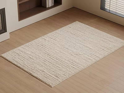 Cream Colored Square Woven Rug With Simple Design For Living Room Wooden Floor 3d model