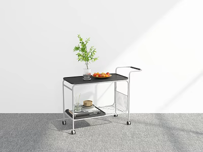 Sturdy Metal Rolling Storage Cart With Black Top Wheels Green Plant Fruit Tray 3d model