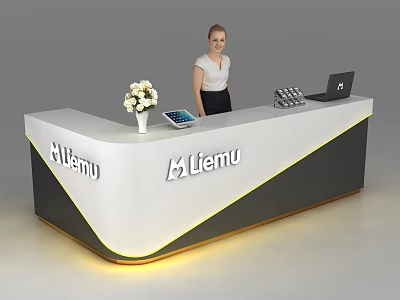 Modern Liemu Reception Desk With White Flower Tablet And Laptop 3d model