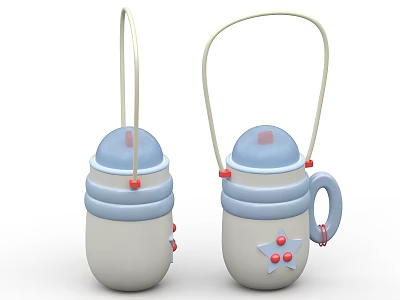 Practical Blue White Kettle Pair With Handle Star Pattern And Red Accents For Daily Use 3d model