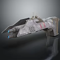 Sleek Futuristic Fighter Jet with Dual Blue Engines Gray Fuselage Red Accents