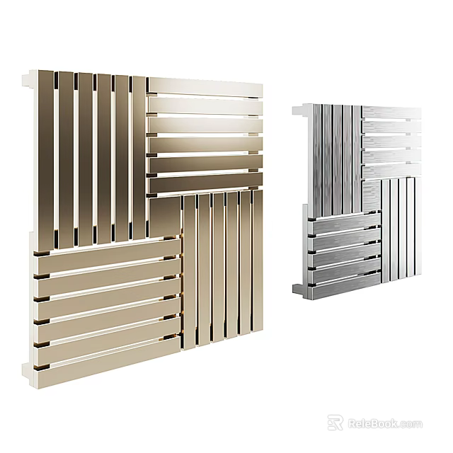Modern Bathroom Accessories Gold And Silver Radiators With Vertical Striped Design 3d model 
