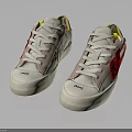 White Stylish Sneakers with Red Floral Design Yellow Accents and Fame Brand Logo