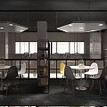 Modern Boutique Interior With Industrial Style Tables Chairs Bookshelves And Windows