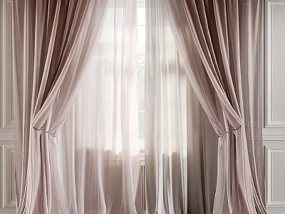 Elegant Soft Velvet Curtains In Light Pink With Sheer Layer For Window Decor 3d model