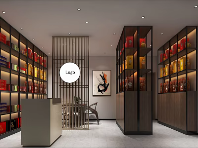 Modern Tobacco And Alcohol Store Interior With Well Organized Shelves Displaying Liquor And Tobacco Products 3d model