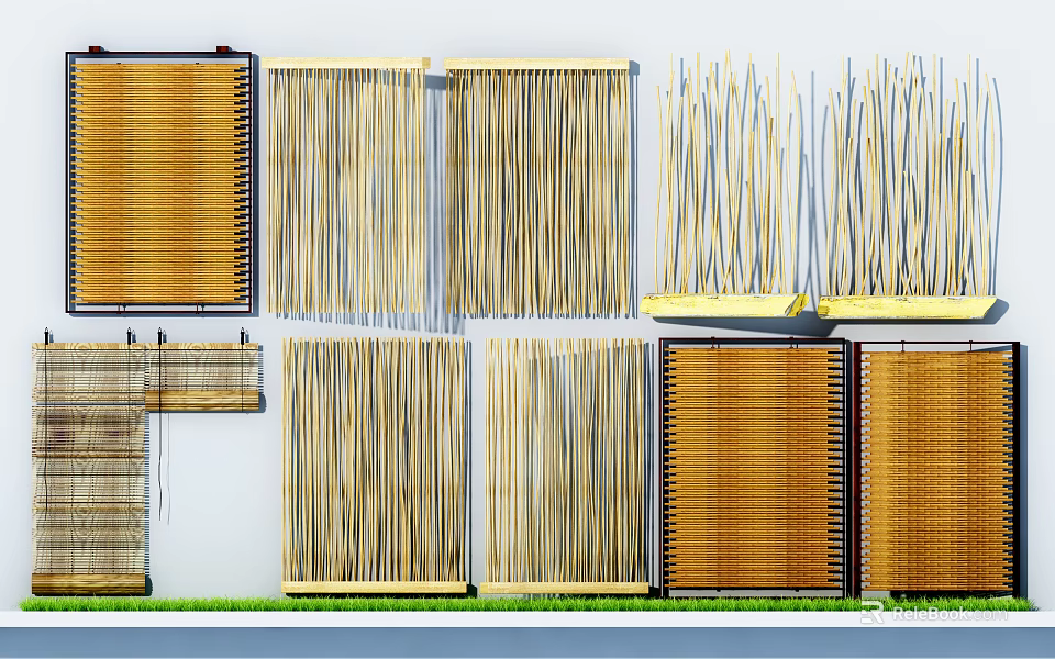 Natural Bamboo Woven Room Dividers With Various Textures And Styles For Home Interior Decor 3d model 