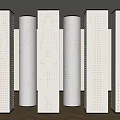 White Perforated Columns Arranged In Interior Space With Light Background And Wooden Floor