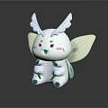 Cute White Cartoon Animal With Wings Antenna And Pink Cheeks Plush Figure On Black Surface
