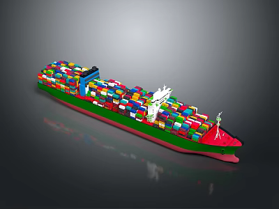 Large Commercial Container Ship With Colorful Cargo Containers Green Hull And Red Bow 3d model