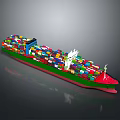 Large Commercial Container Ship With Colorful Cargo Containers Green Hull And Red Bow