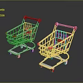 Two Shopping Carts With Red Handles On Dark Background With Reflections 3d model