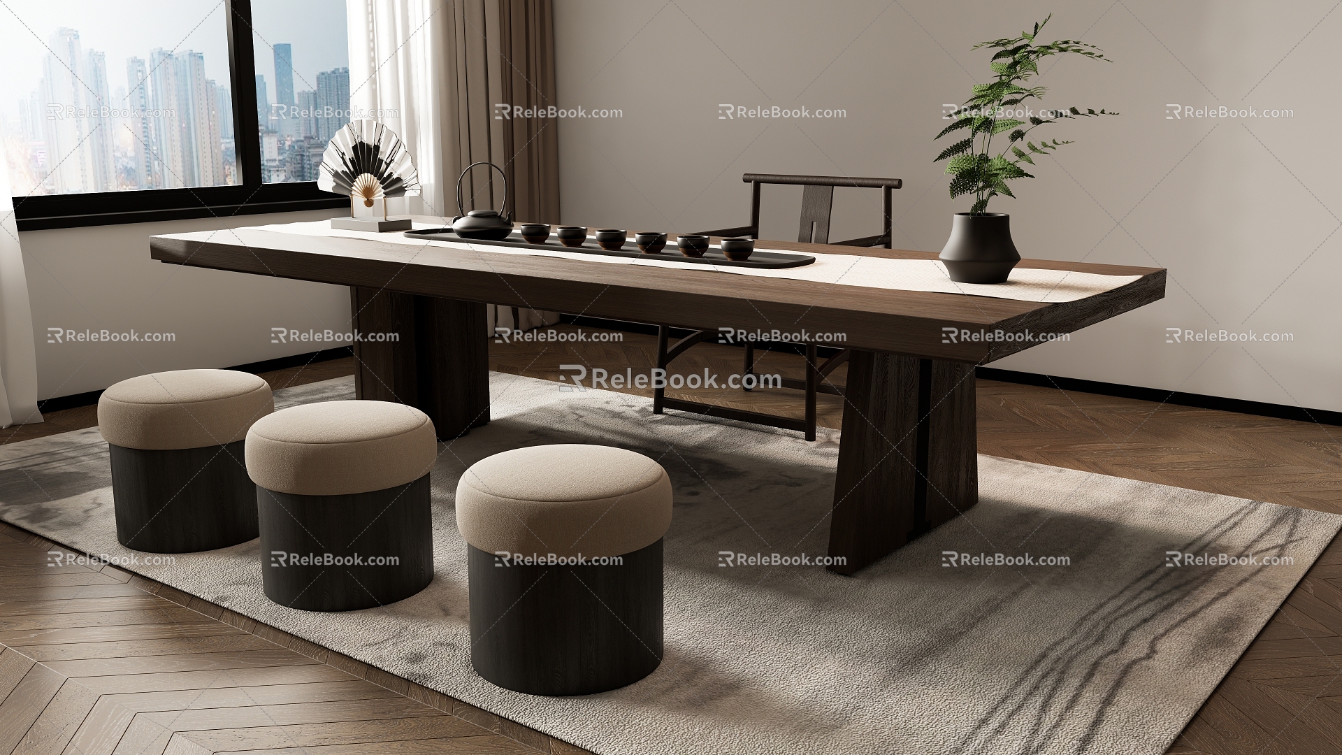 New Chinese Tea Table and Chair Combination Tea Table Water Table 3d model