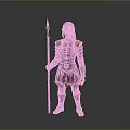 Female Warrior in Medieval Armor Holding Long Spear Standing Pose