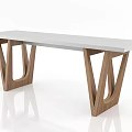 Modern Dining Table With Wooden Geometric Legs And White Smooth Tabletop