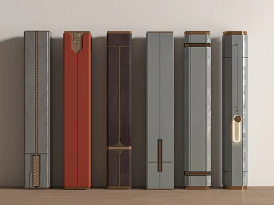 Modern Columns with Various Designs Colors Metal Wood and Decorative Details Arranged Side by Side 3d model