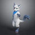 Game Movie Character Anthropomorphic White Cat Standing Pointing Gesture Blue Ears Tail Scarf