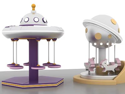 Kids Playground With UFO Shaped Swing Ride And Carousel Purple White Design 3d model