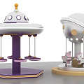 Kids Playground With UFO Shaped Swing Ride And Carousel Purple White Design