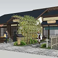 Traditional Japanese Style Commercial Complex With Bamboo Greenery And Wooden Structures