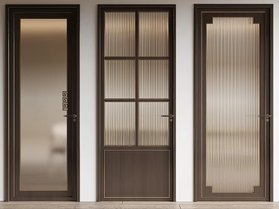 Modern Elegant Hinged Doors With Glass Panels And Vertical Stripes Dark Frame Interior Design 3d model