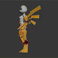 3D White Biomechanical Character With Yellow Wings Orange Legs And Mechanical Parts