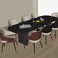 Modern Oval Dining Table Set With Mixed Color Chairs And Fruit In Bright Room Interior