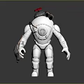 Silver Mechanical Armor Costume With Protective Helmet And Red Accent Details