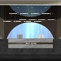 Elegant Clubhouse Lobby With Blue Decorative Background And Marble Reception Desk